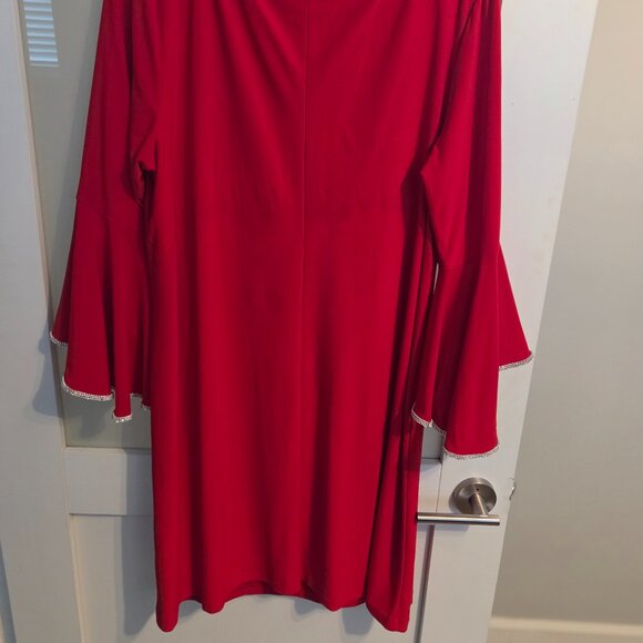 JBS Women Red Bell Sleeve Dress w/ Jeweled Trim (Plus Size 2X) + Holiday/Party - Picture 3 of 3